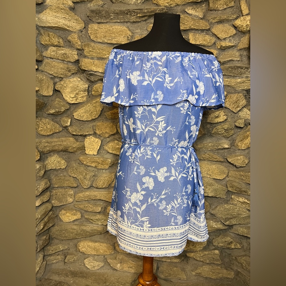 Hawaiian Tropic Off-Shoulder Dress with Floral Design